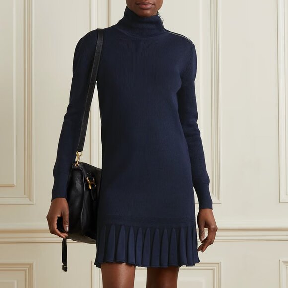 PRISTINE Chloé Zipped-Neck Ruffled Wool Dress | Small - Picture 1 of 13